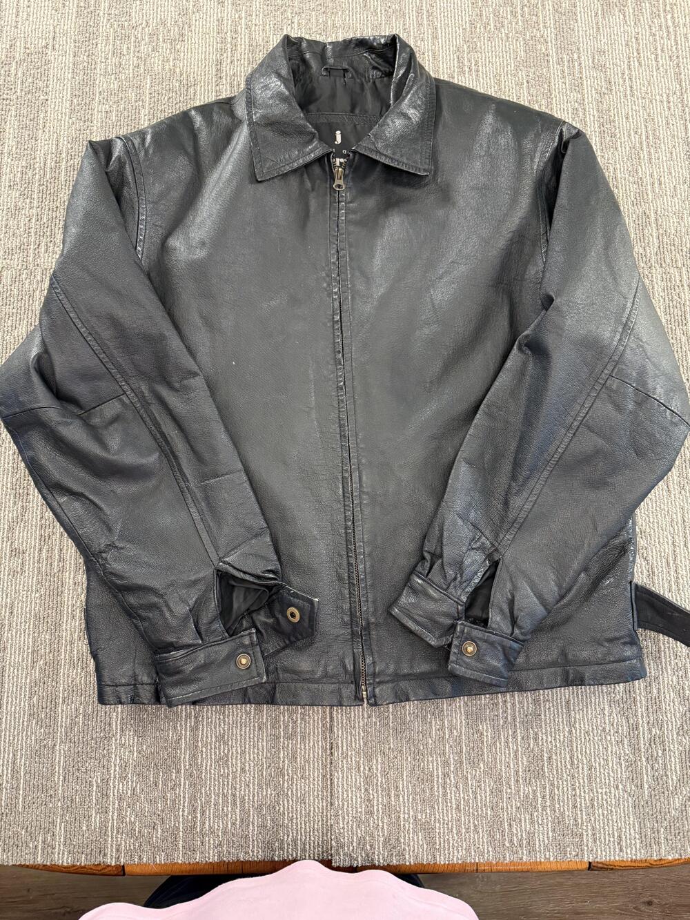 Joshua Ross Leather Jacket Mens Medium Black Zip Front Moto Collared Lined Biker